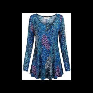 Fall Long Sleeve Floral Loose Dressy Tunic Blouse